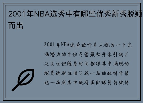 2001年NBA选秀中有哪些优秀新秀脱颖而出